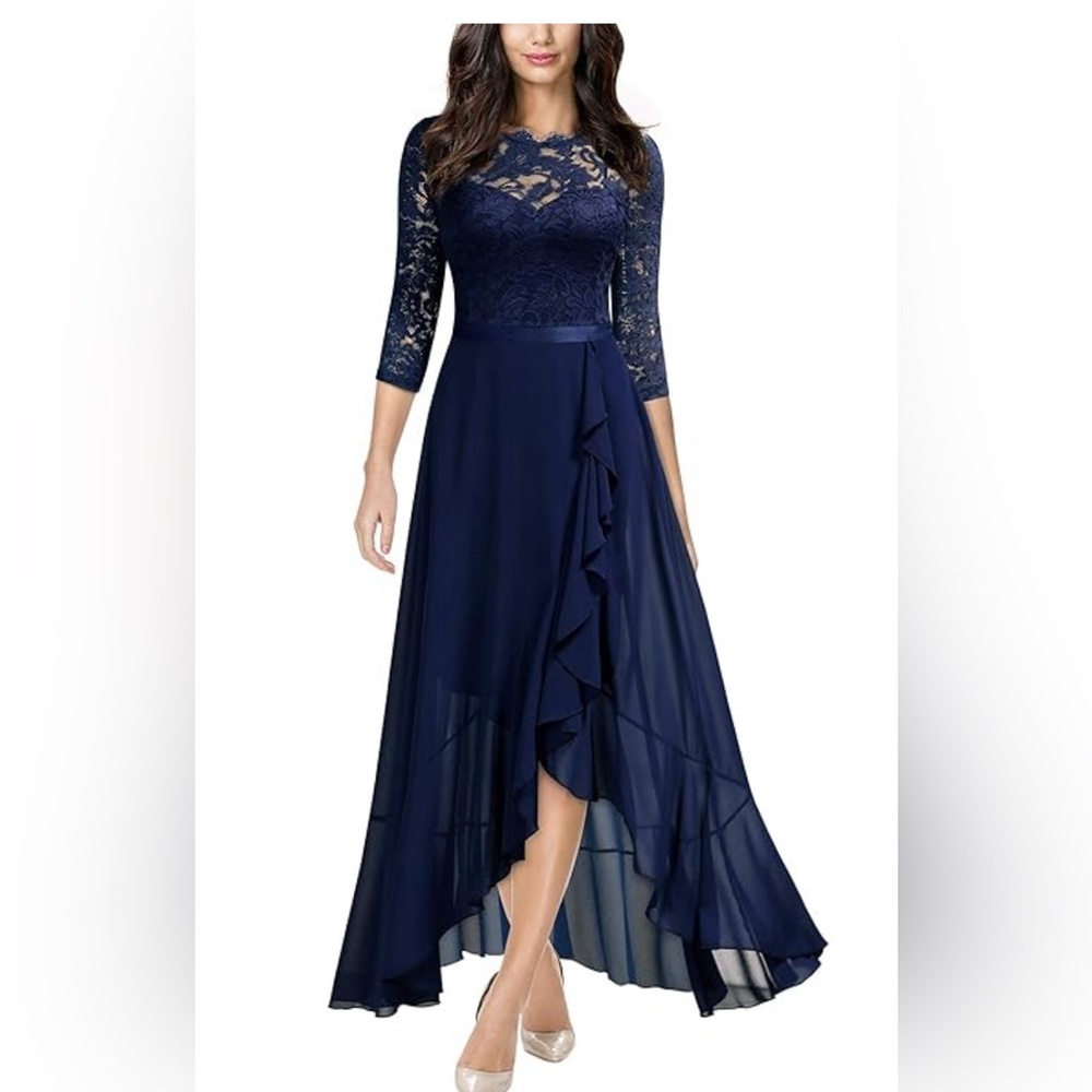 Miusol Women's Elegant Floral Lace Ruffle Bridesmaid Maxi Dress